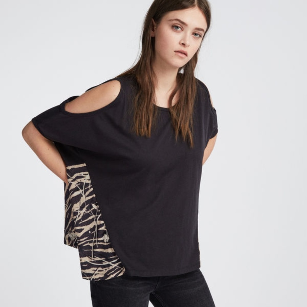 All Saints Cold Shoulder Top Black Medium